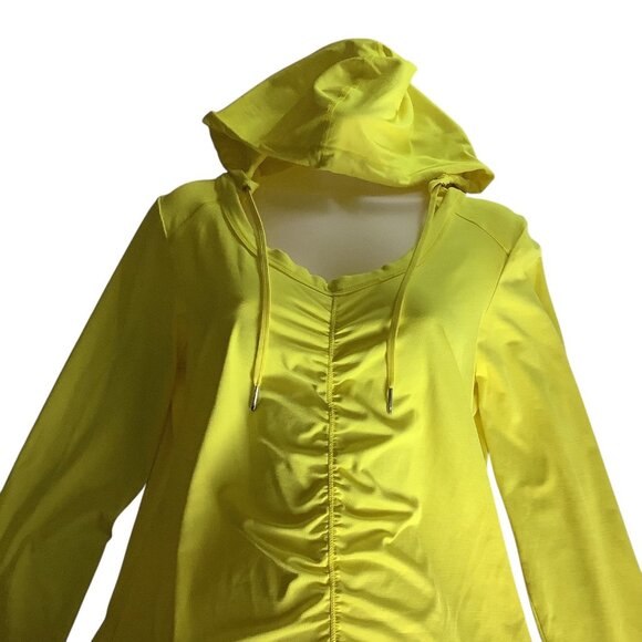 Calvin Klein Performance Quick Dry Womens Yellow Hooded Long Sleeve Ruched Top M - Picture 9 of 12